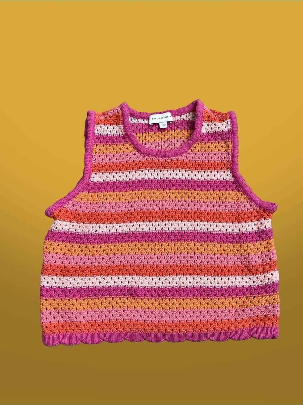 Sleeveless Crochet Stripe Tank Top - Pink & Orange